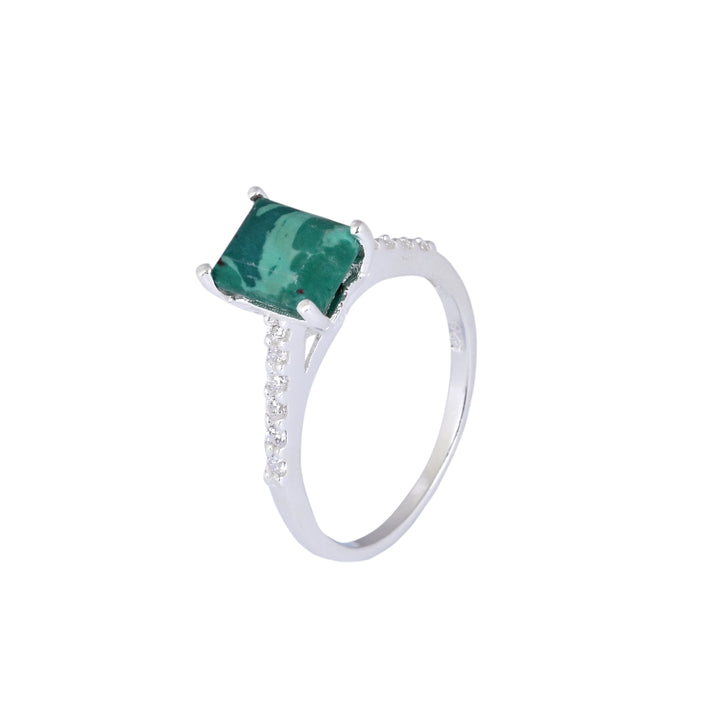 Malachite Bypass Ring 925 Silver Halo Engagement Ring