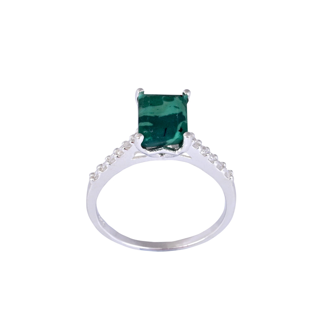 Malachite Bypass Ring 925 Silver Halo Engagement Ring