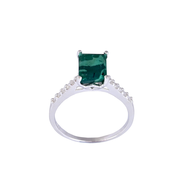 Malachite Bypass Ring 925 Silver Halo Engagement Ring