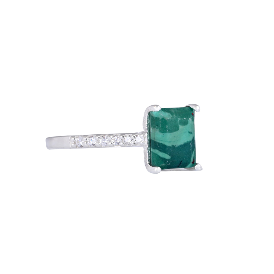 Malachite Bypass Ring 925 Silver Halo Engagement Ring