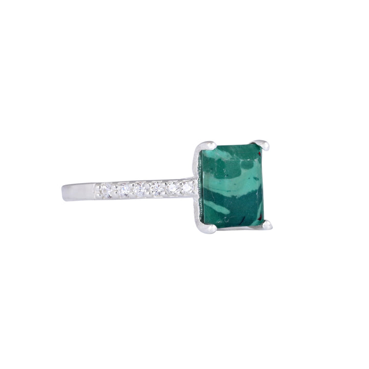 Malachite Bypass Ring 925 Silver Halo Engagement Ring