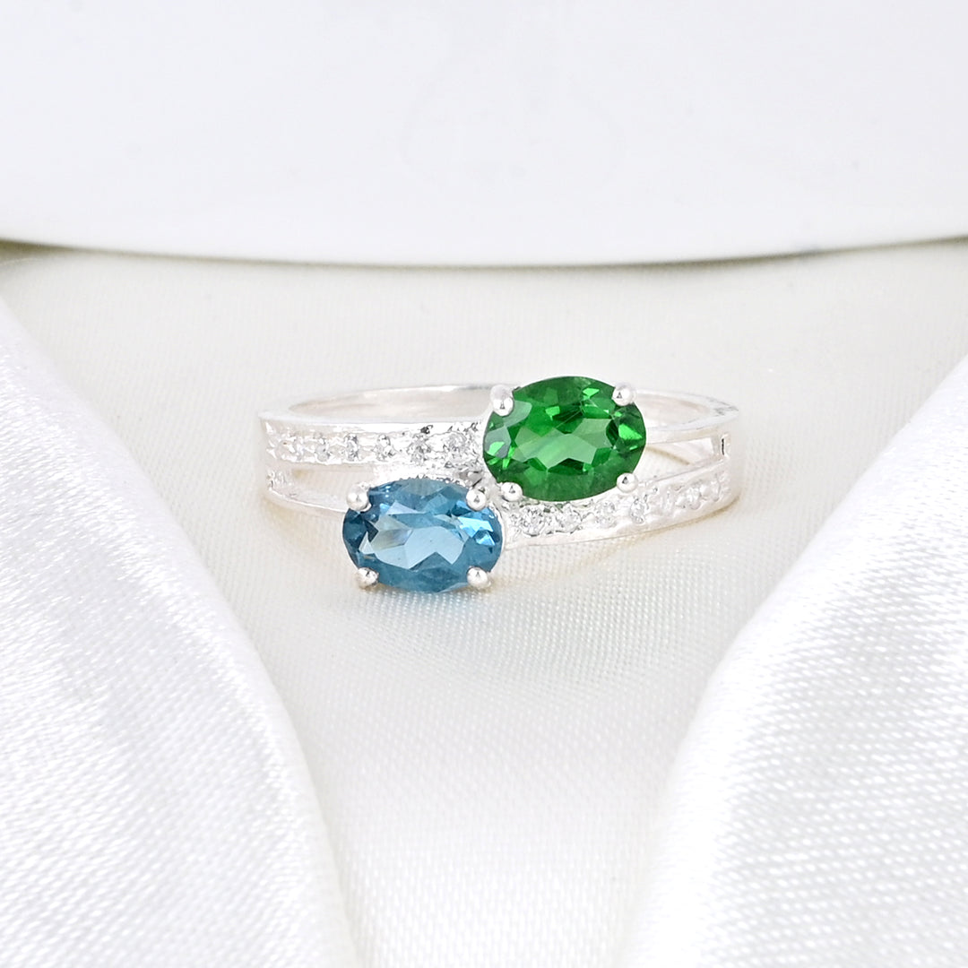 Blue Sapphire and Emerald Ring Sapphire Engagement Ring