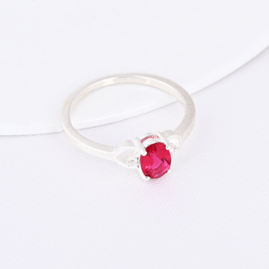 Natural Oval Ruby Gemstone Sterling Silver Cocktail Ring