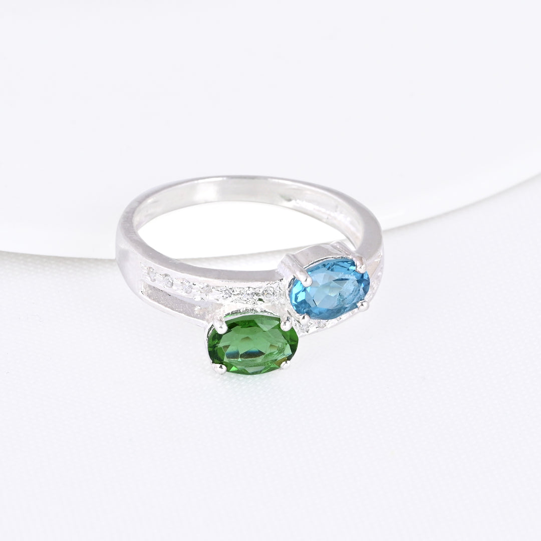 Blue Sapphire and Emerald Ring Sapphire Engagement Ring