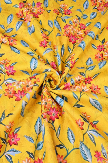 Floral Yellow Leafy Pattern Fabric