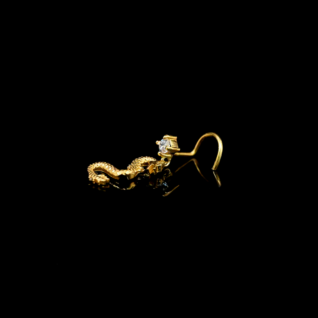 Gold Dragonfly Nose Ring with Snake Dangle – Unique Piercing Jewelry