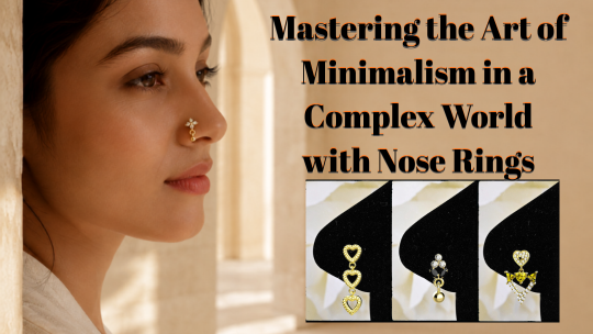 Elegant woman wearing a luxury gold nose ring with sparkling stones, photographed in a minimalist ivory architectural setting with warm golden-hour light and premium editorial styling.