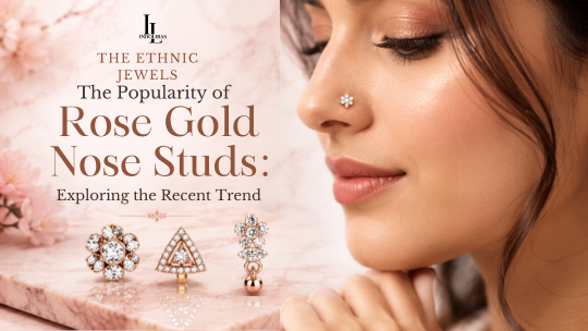 Rose gold nose studs displayed on a luxury jewelry background showcasing the growing trend of elegant nose piercing jewelry.