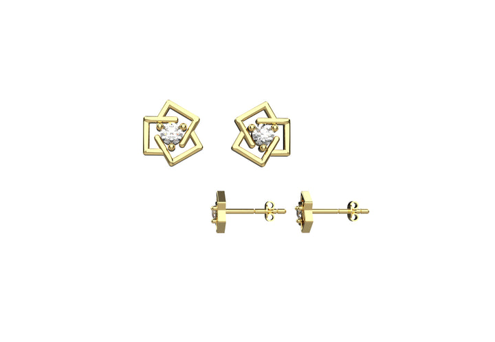 14k Gold Plated Tiny Diamond Flower Stud Earrings
