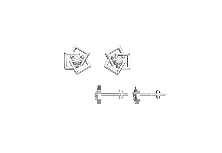 14k Gold Plated Tiny Diamond Flower Stud Earrings