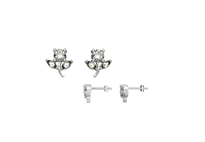 elegant diamond flower stud earrings with sterling silver