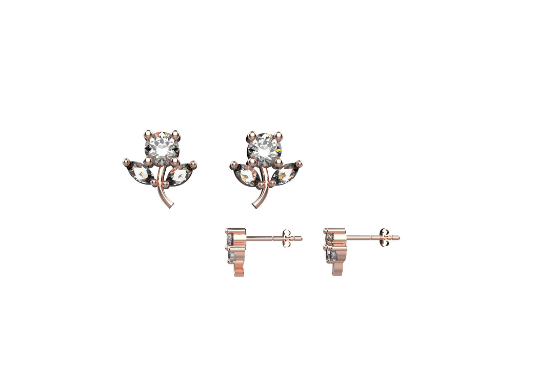 elegant diamond flower stud earrings with sterling silver