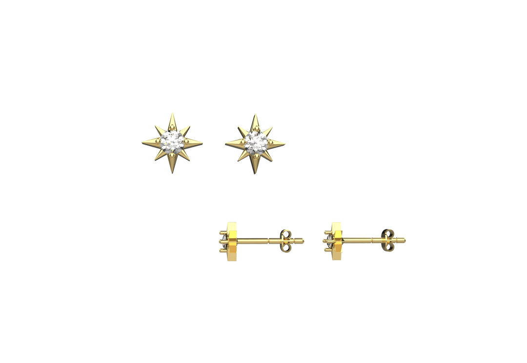 14K Gold Plated CZ Starburst Stud Earrings