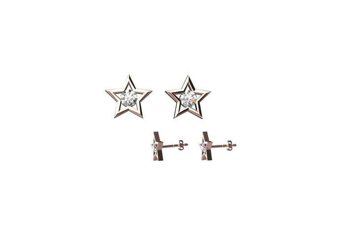 Sterling Silver & Clear CZ Star Stud Earrings