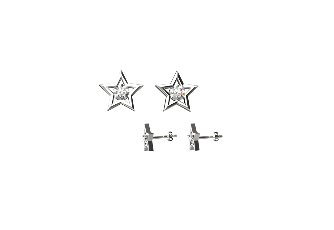 Sterling Silver & Clear CZ Star Stud Earrings