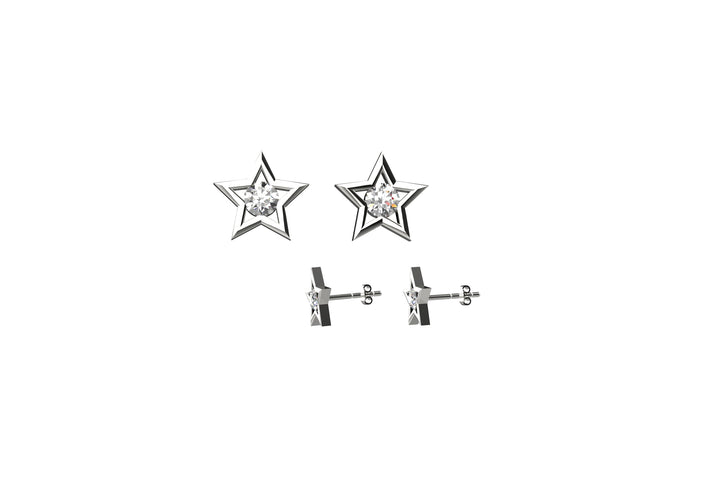 Sterling Silver & Clear CZ Star Stud Earrings