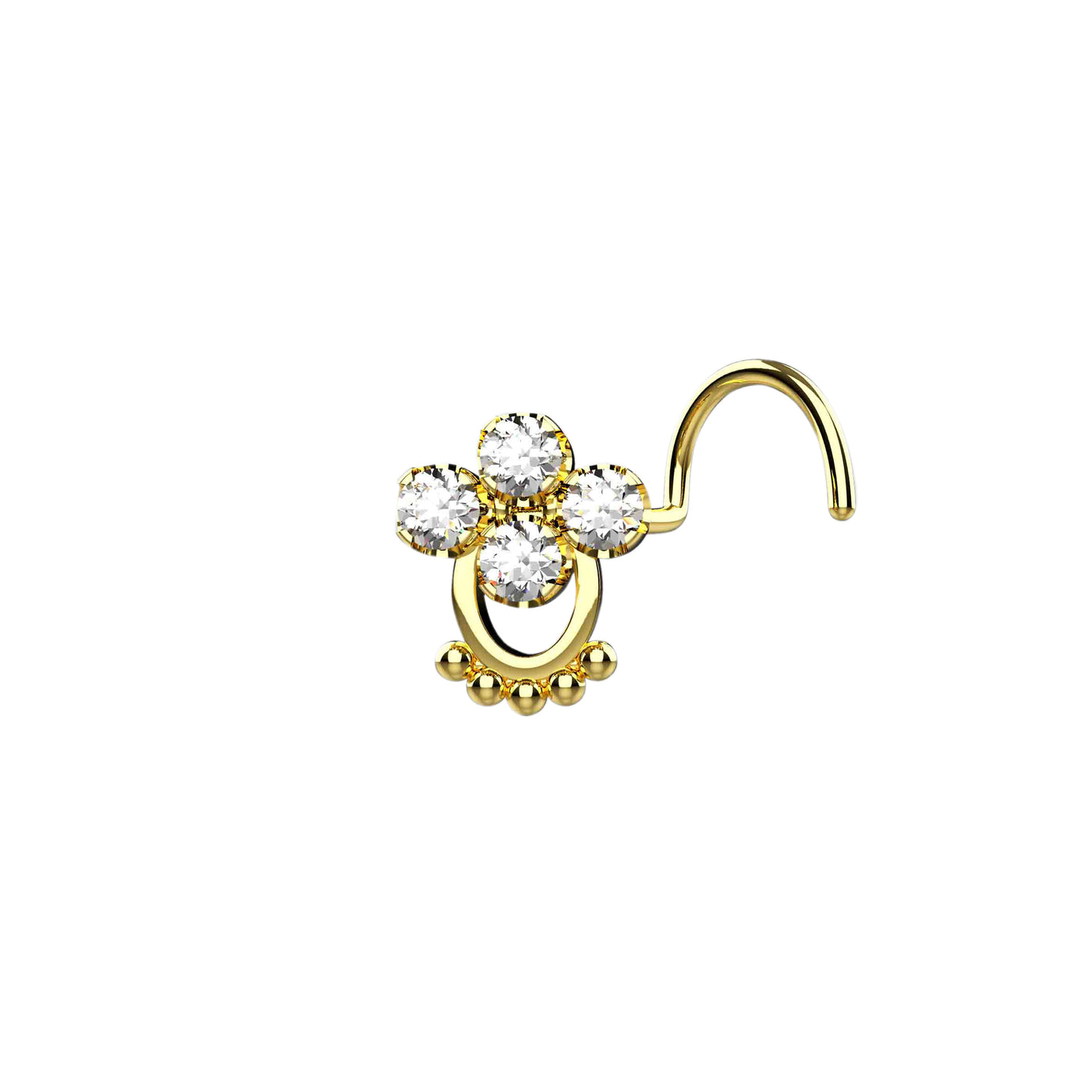 Diamond Prong Wire Twisted Beaded Ended Nose Pin