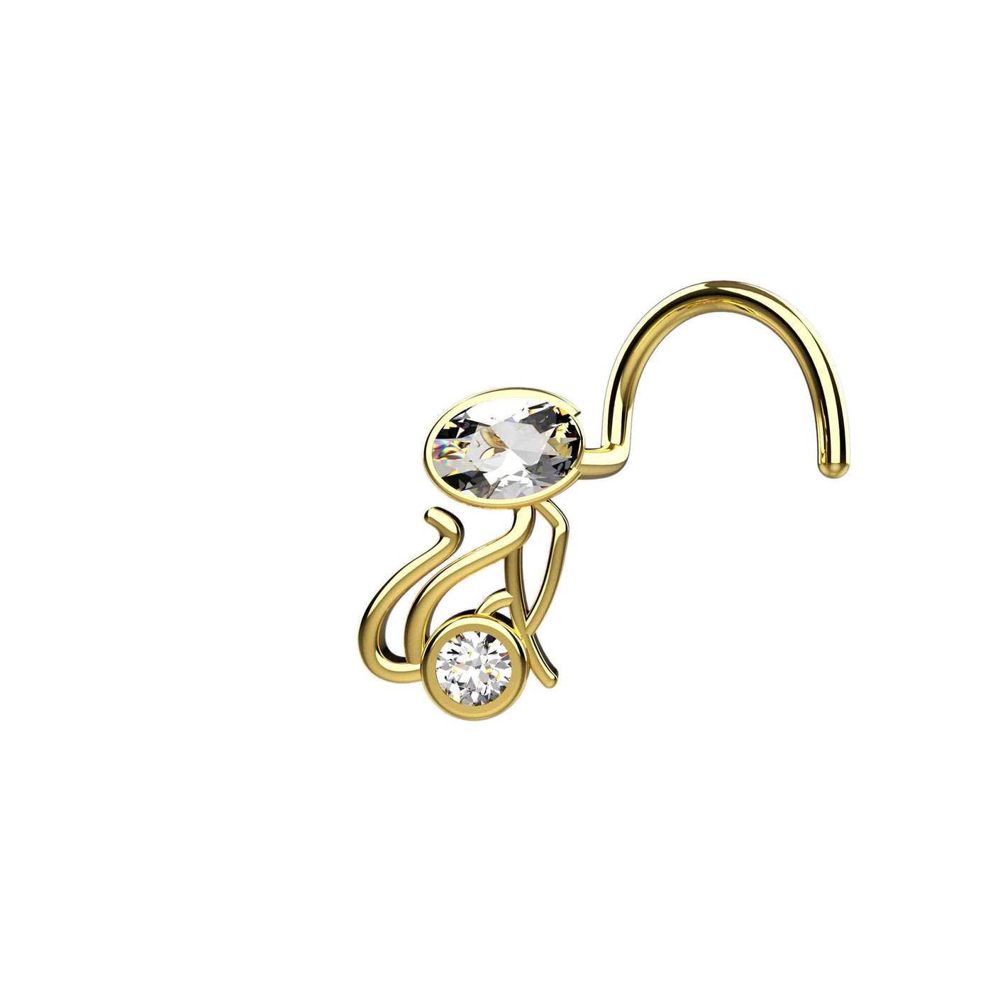 Standing Cat Gold Nose Stud