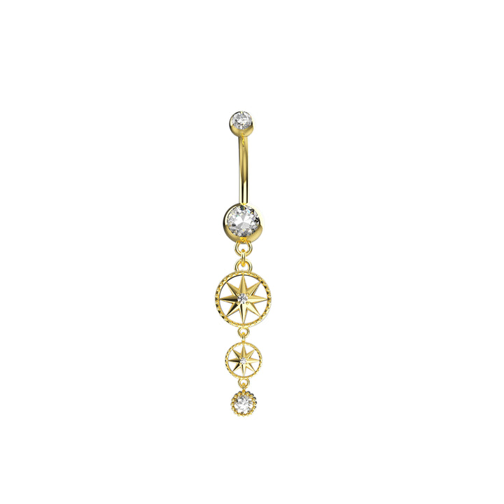 14k Gold Plated CZ Gems Belly Piercing Ring