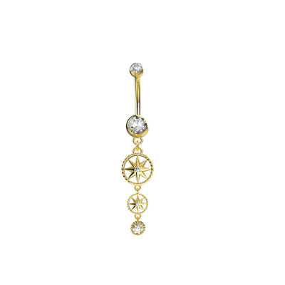 14k Gold Plated CZ Gems Belly Piercing Ring
