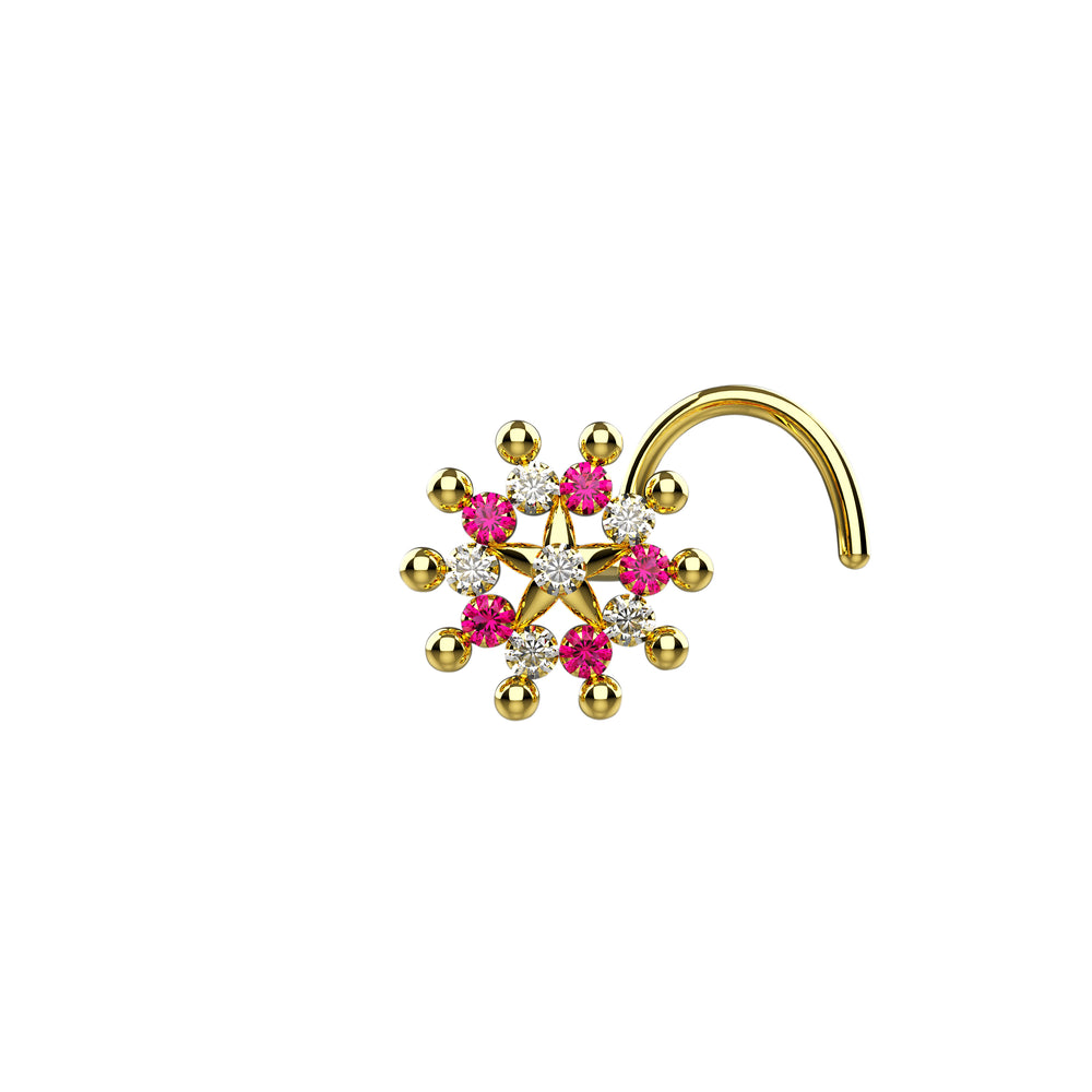 Pink & clear gemstone nose piercing 