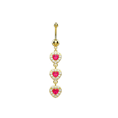 Ruby Gems Triple Heart Belly Button Ring