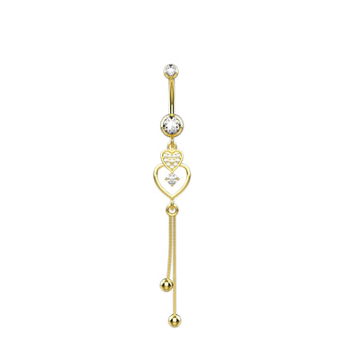 14G Dangling Chain with Heart Belly Button Ring