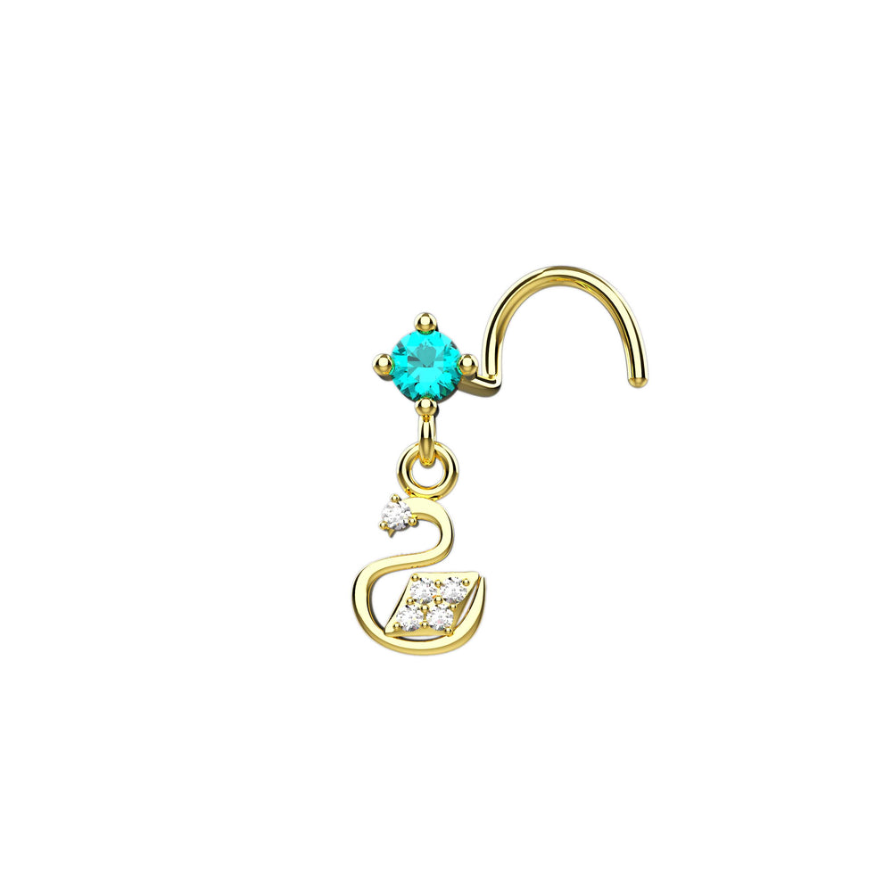 Blue Sapphire Bezel Duck Dangle Nose Stud