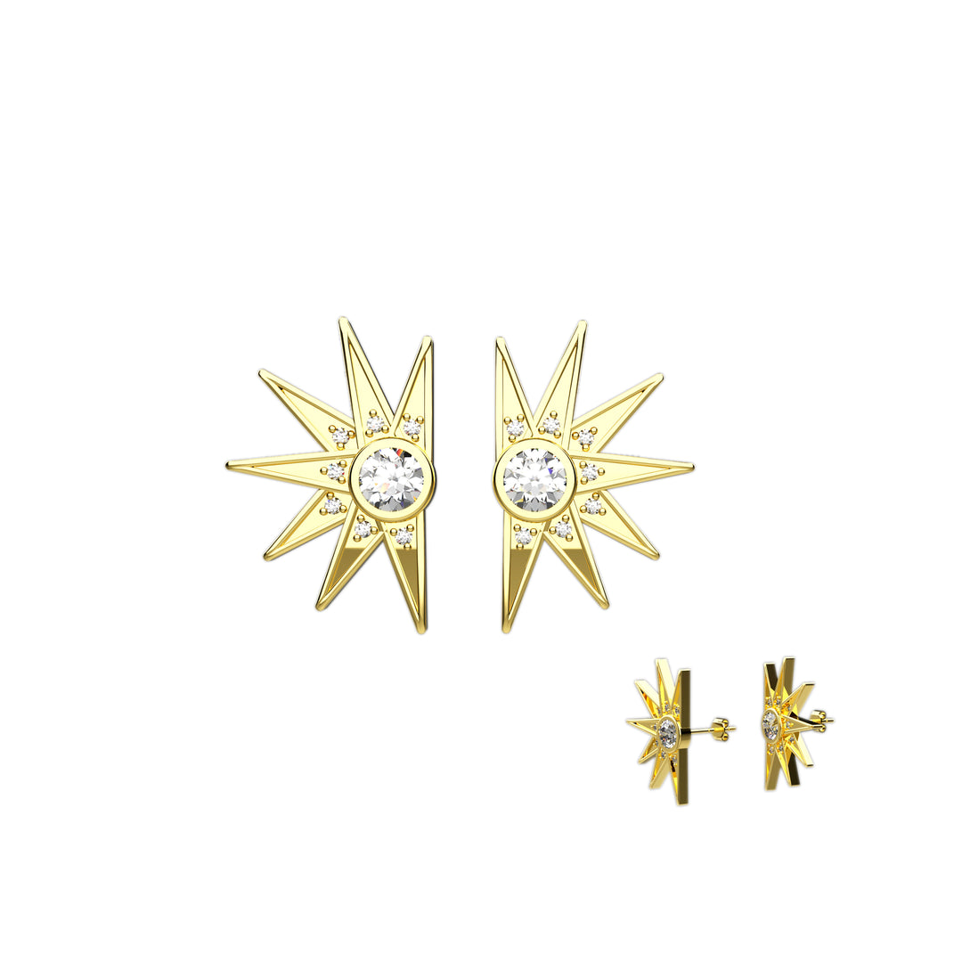 Sun gold earrings – radiant stud jewelry for women