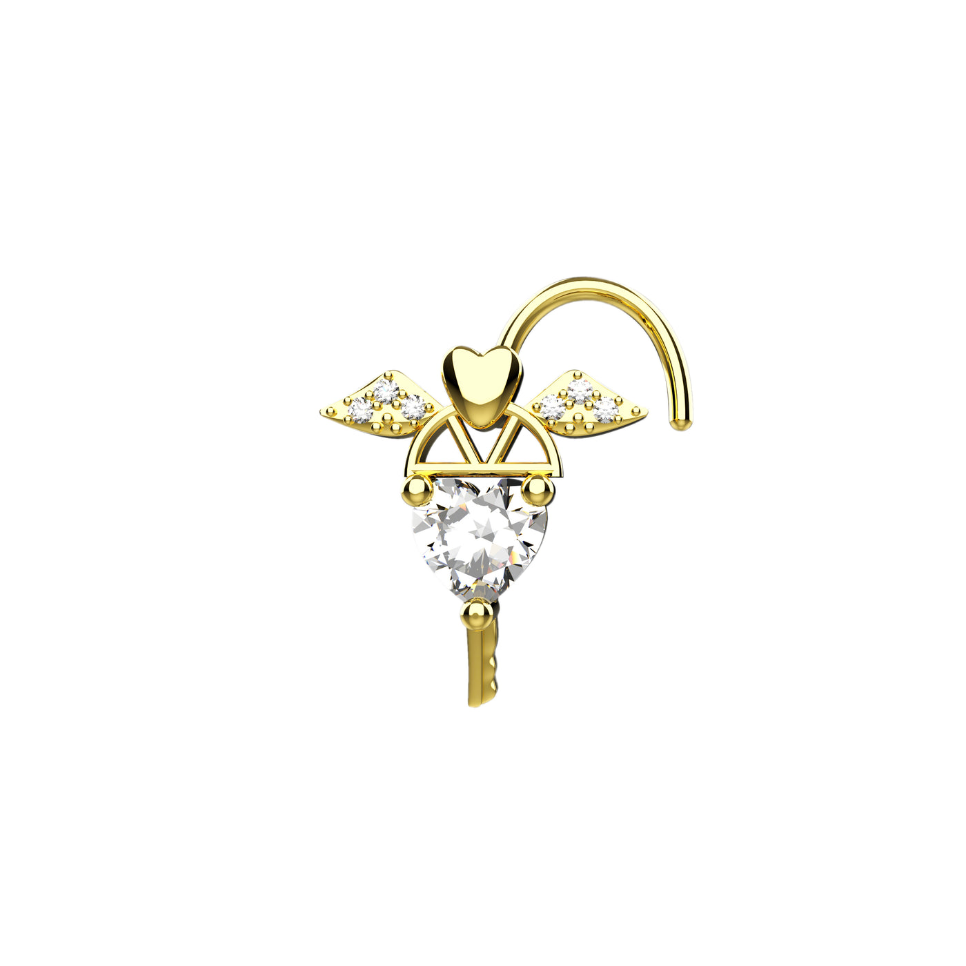 Angel Wing Crystal Clear Gold Nose Stud
