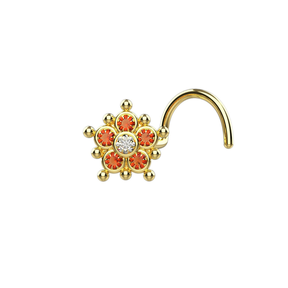 orange gemstone nose stud screw