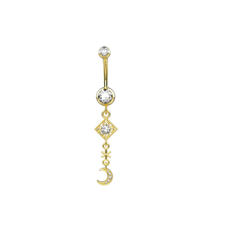 CZ Diamond Crescent Moon Belly Button Ring