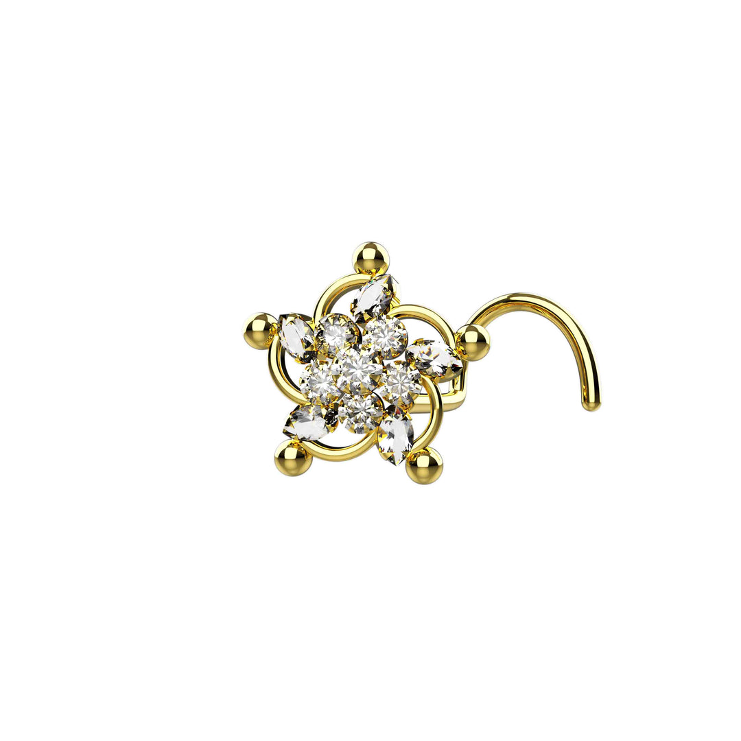 Big Flower Gold Plated CZ Nose Stud