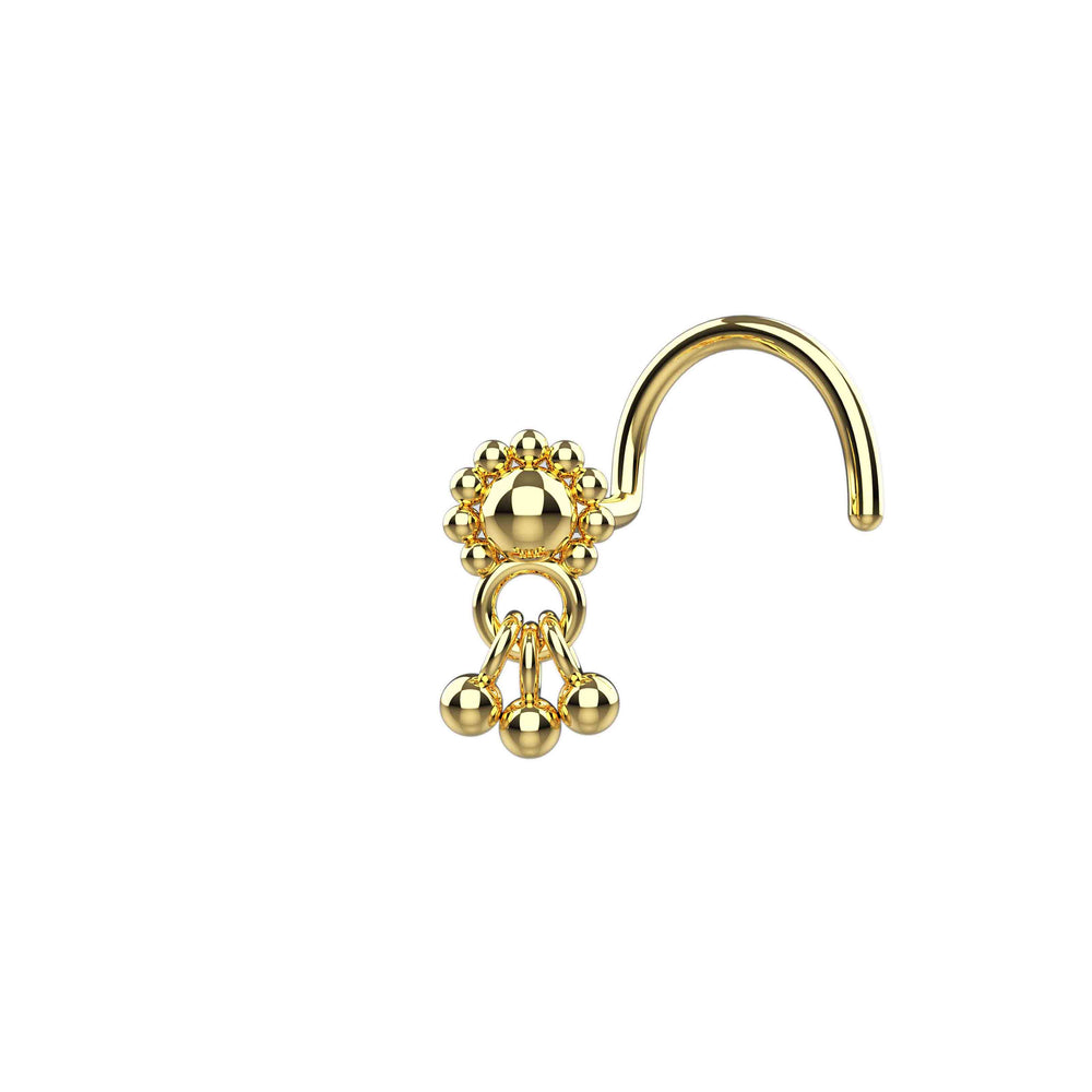 dangle nose ring gold with beads