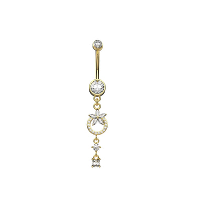 CZ Diamond Floral Belly Button Ring Jewelry