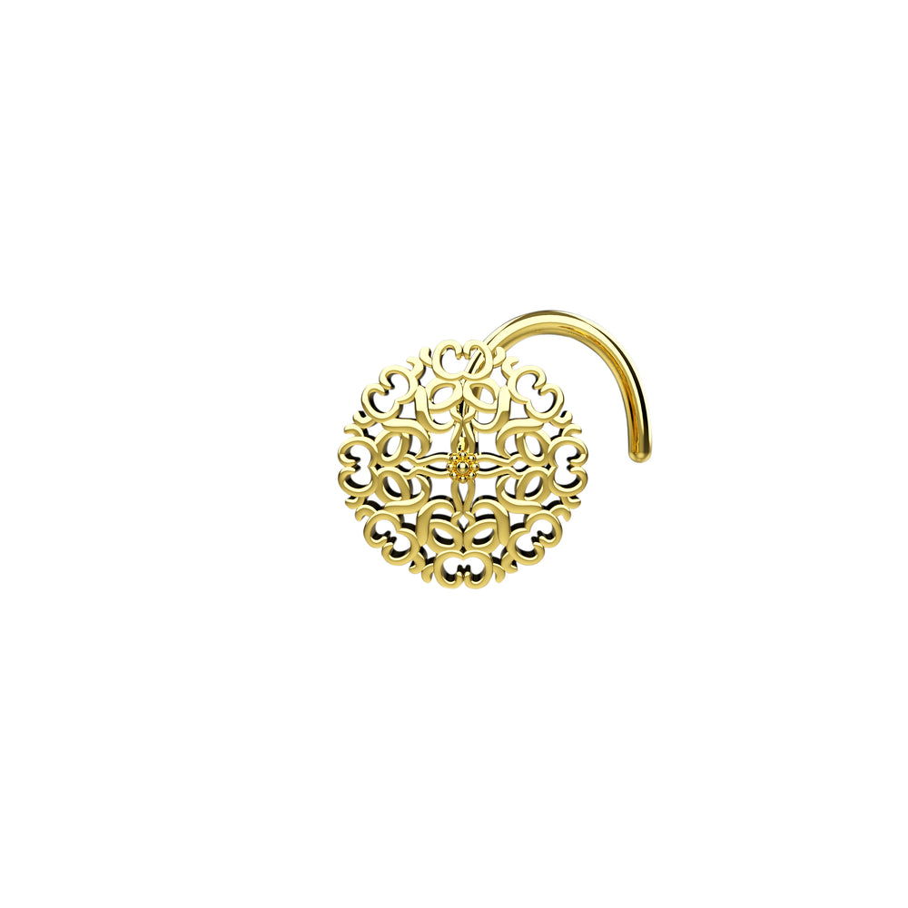 big round flower nose stud gold