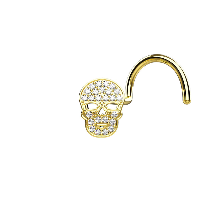 Skull design nose stud gold