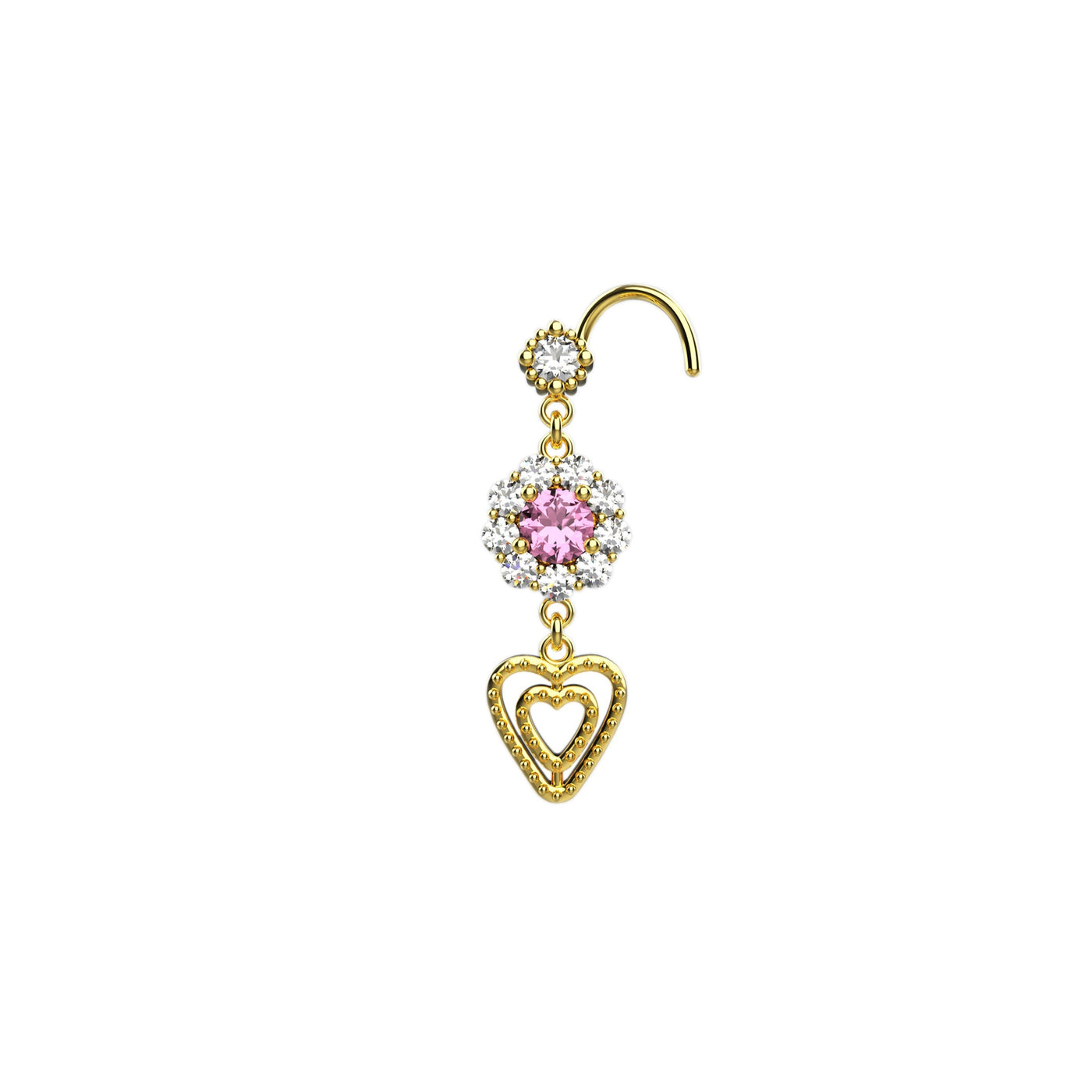 double heart dangle nose ring stud