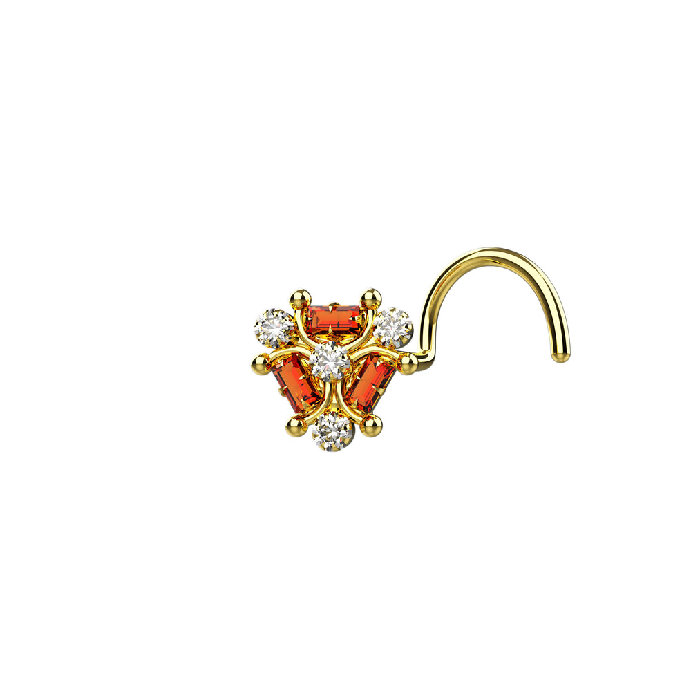 orange red gemstone nose stud