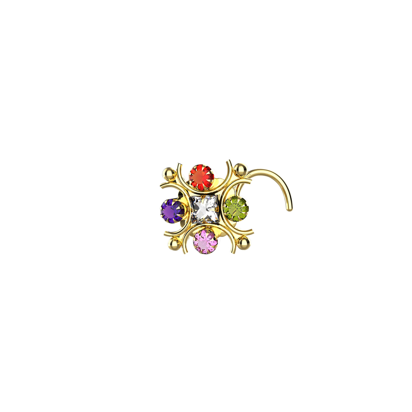 Multicolor Stone Prong  Beaded End Nose Stud