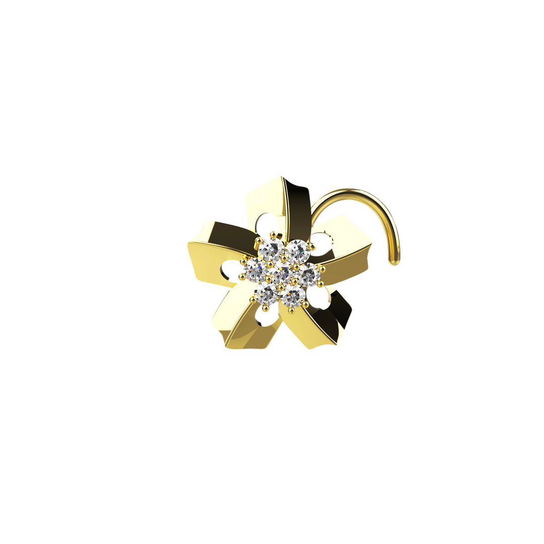 Big Flower 1mm Micro Stone Paved Gold Nose Stud