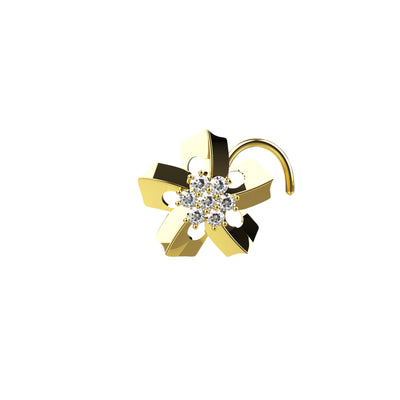 Big Flower 1mm Micro Stone Paved Gold Nose Stud