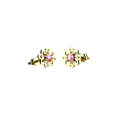 CZ Pink Gems Flower Stud Earrings