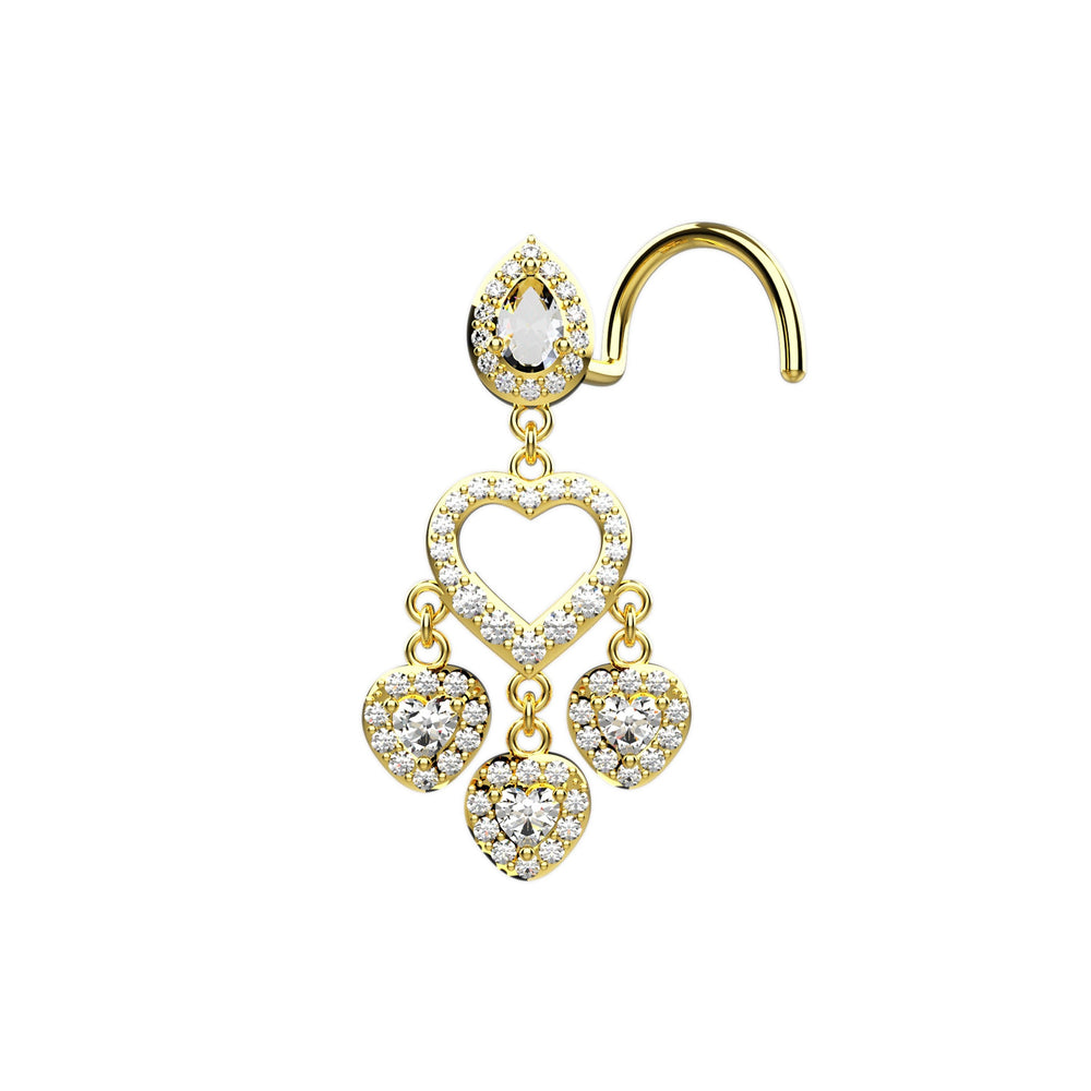 triple heart dangle nose ring