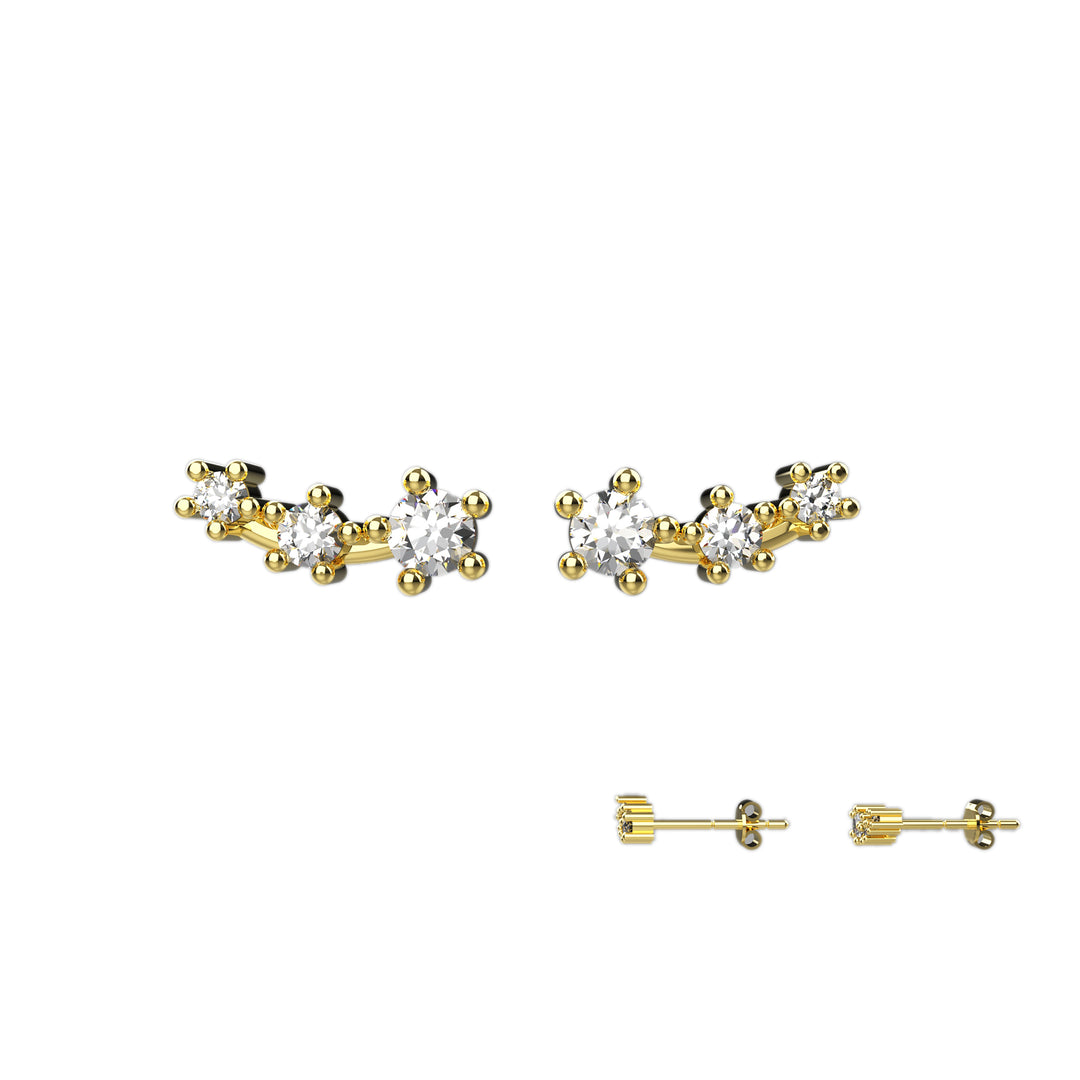 Triple Stones Climber Stud Earrings