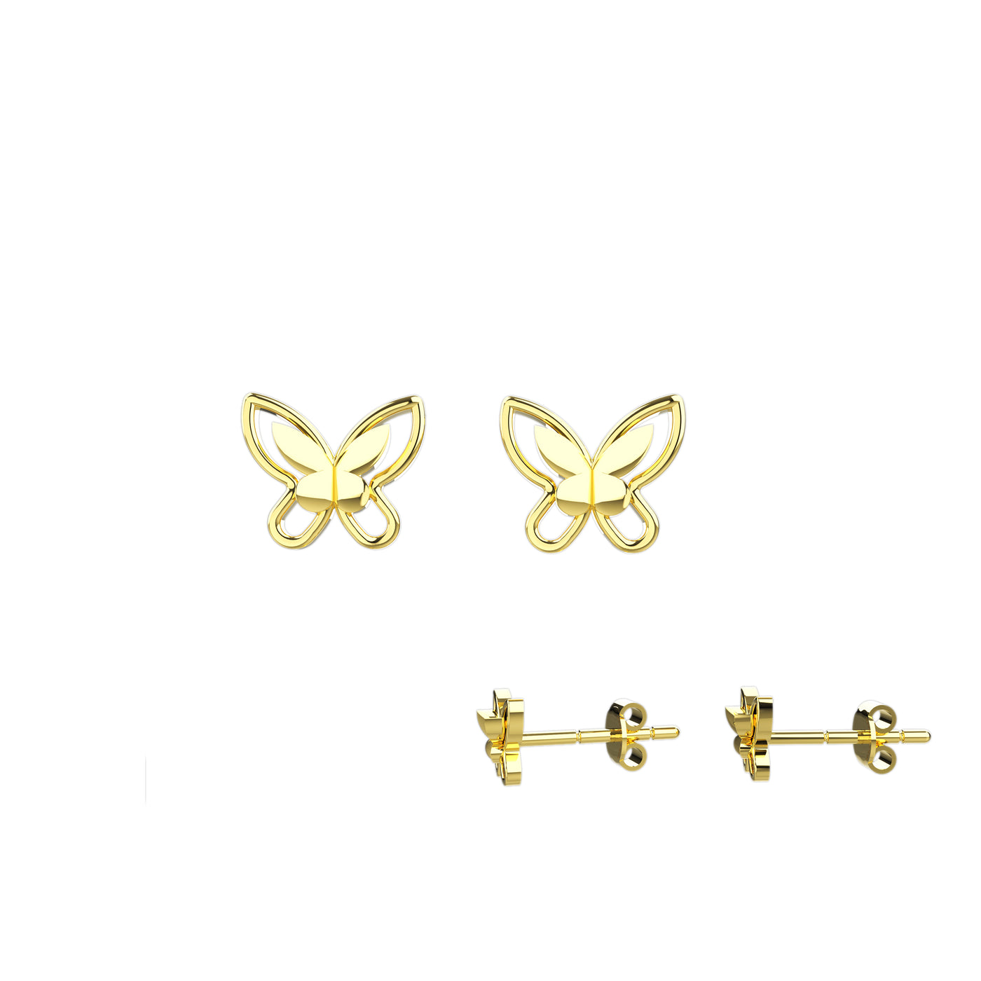 14K Gold Dainty Butterfly Stud Earrings