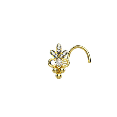 CZ Gold Plated Beaded End Nose Pin