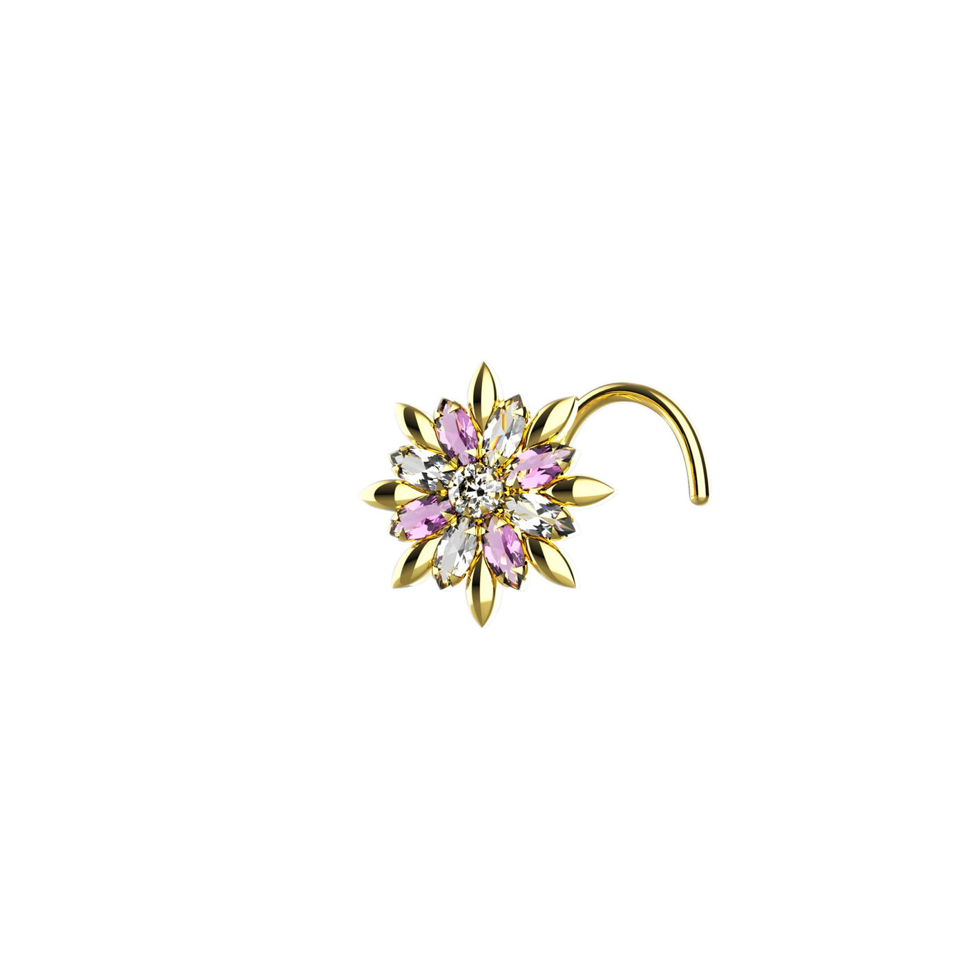 14k Yellow Gold Plated Beaded Floral Nose Stud