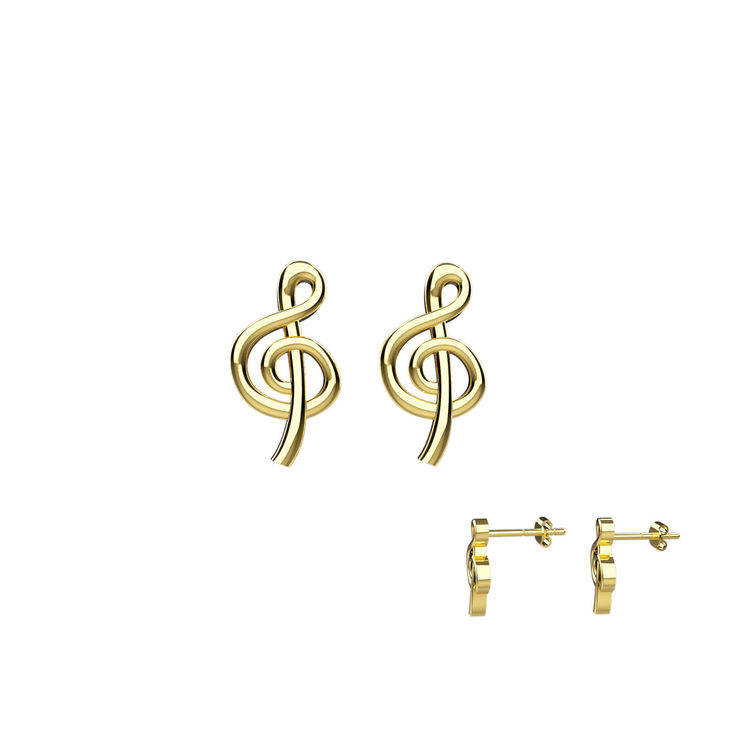 Gold Music Note Stud Earrings