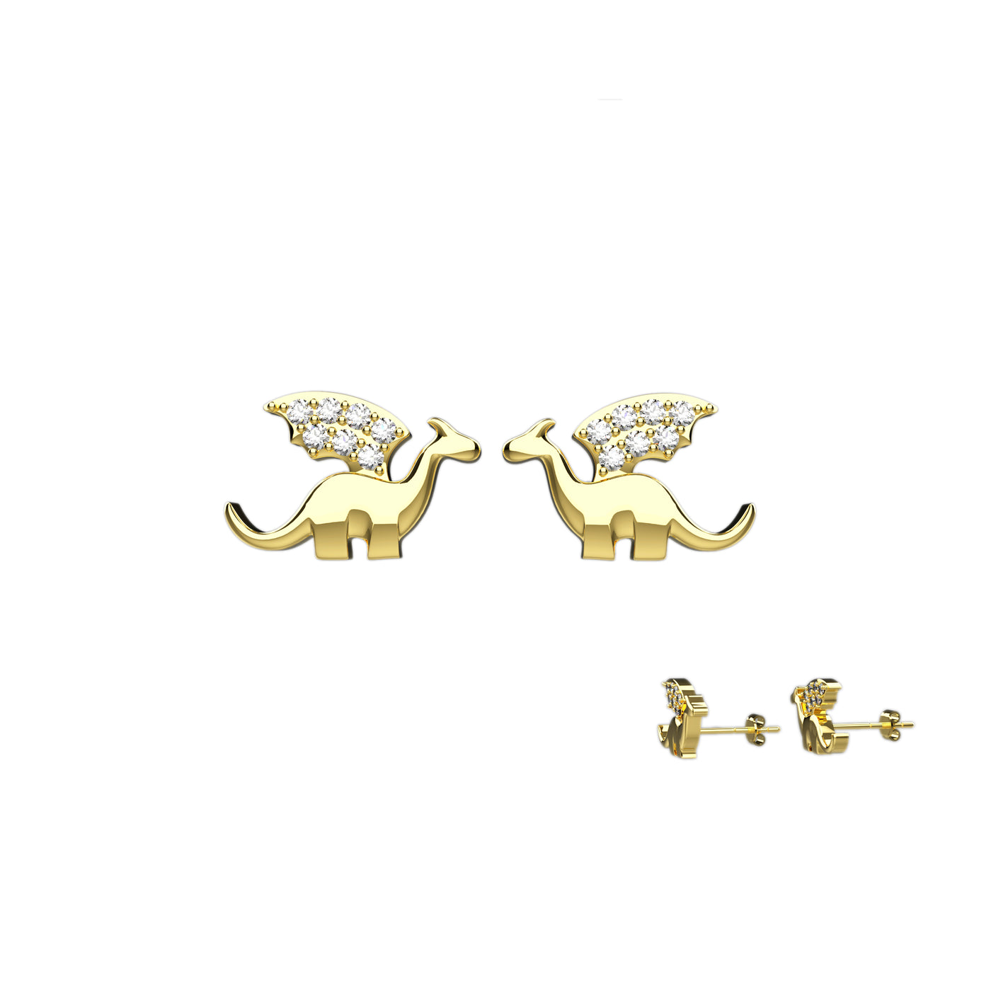 14K Gold Filled Dinosaur Stud Earrings